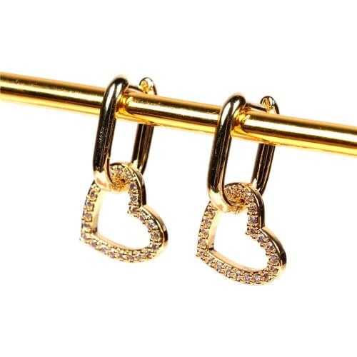 EYIKA Luxury White Cubic Zirconia Heart Star Drop Earring With Square Round Glossy Hoop Earrings Mature Women Gold CZ Jewelry