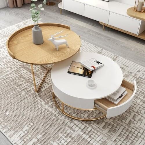 Nordic Small Apartment Coffee Tables Creative Living Room Balcony Side Table Simple Modern Hotel Round Storage Table with Drawer