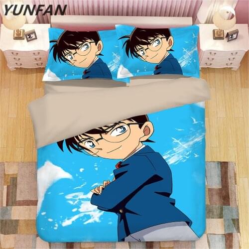 Japan Anime Detective Conan cartoon Printing bedding set 3pcs duvet cover pillow case bed linen set blue twin quilt cover sets