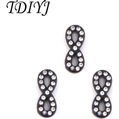 TDIYJ 6Pcs/lot Fashion Women Jewelry Black Infinity Silde Charms with Crystals for Strap Keeper Bracelet