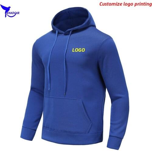 Custom LOGO Men Fleece Running Hoodies Quick Dry Polyester Sportswear Hooded Jackets Solid Gym Fitness Training Workout Tops
