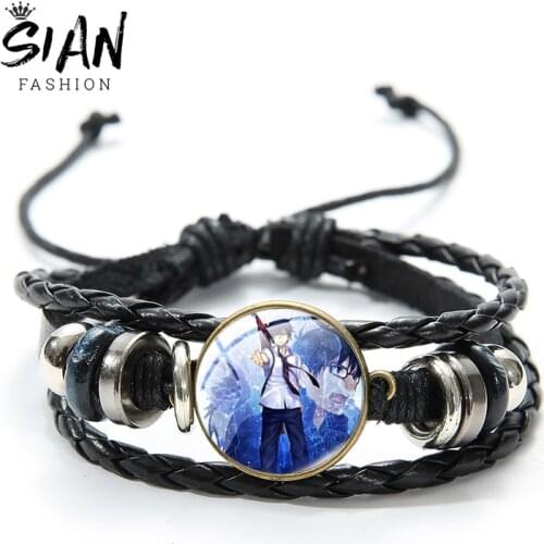 SIAN Anime Blue Exorcist Cosplay Cartoon Pattern Men Women Leather Bracelet Multi-Layer Braided Adjustable Bracelets Accessories