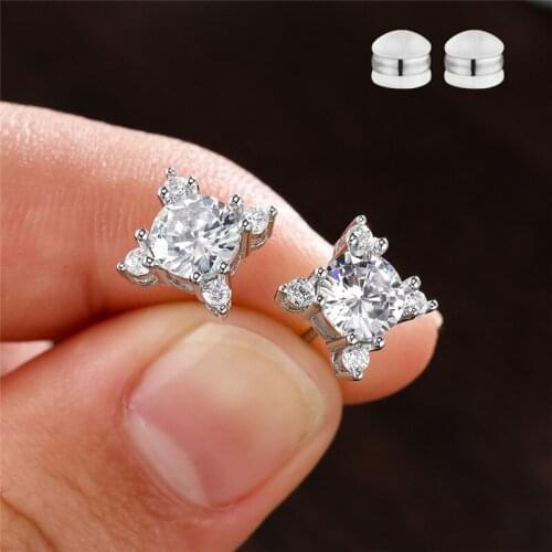 Charm Luxury Crystal Earrings Fashion White Zircon Flower Stone Stud Earrings Vintage Silver Color Small Cute Earrings For Women