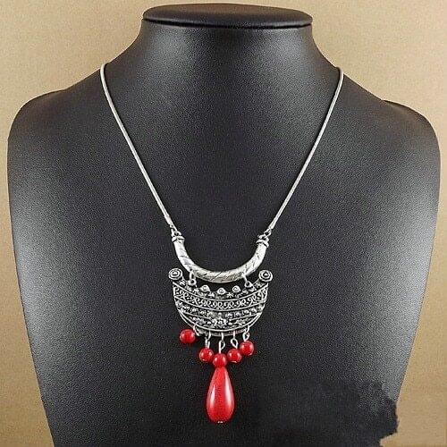 Necklace Alloy Acrylic Statement Necklaces Pendants Vintage silver color Chain Necklace Women Accessories wholesale Jewelry