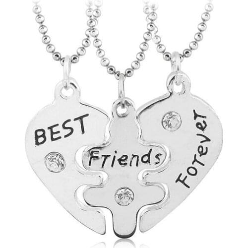 3pcs/set Best Friend Forever BFF Friend Necklace Set 3 Pieces Heart Shape Puzzle Hand Stamped Bead Friendship Jewelry Xmas Gifts