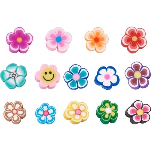 Pandahall 1 set Handmade Polymer Clay Cabochons Colorful Cute Flower Heart for Jewelry Making DIY Bracelet Necklace Accessories