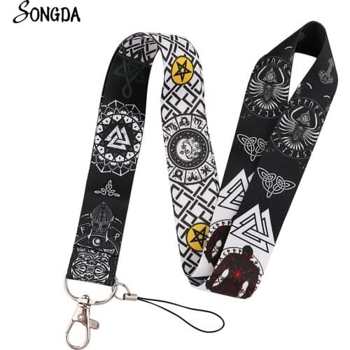 Vegvisir Viking Rune Compass Lanyard Keychain Phone Charm Rope Neck Straps Key ID Card Badge Holder for Women Men Jewelry Gifts