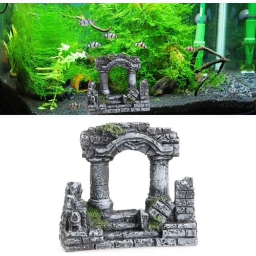Resin Rome Square Stone Pillars Bi-Columns Aquarium Landscaping Fish Tank Decor Home Garden Decoration Accessories -M33
