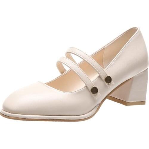 Plus Size 42 Women Patent Leather Dress Shoes Three Buckle Mary Janes Shoes Female Wedding Shoes Bridal Medium Heels Pumps