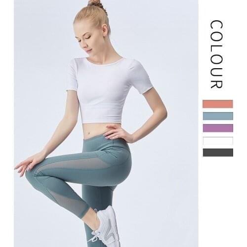 Sexy Yoga Top with Built In Bra Quick Dry Crop Top Workout Shirts White Long Sleeve Sports Top Mesh splice Fitness Shirt