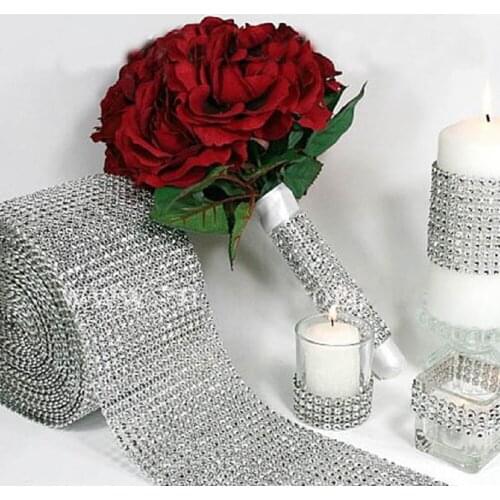 Silver Wedding Diamond Mesh Wrap Roll Sparkle Rhinestone Looking Ribbon for Birthday Wedding DIY Decoration Cake Wrap Crystal