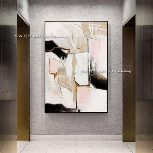 Nordic Purple Pink Oil Painting Modern Home Grey Poster Handmade Wall Picture for Living Room Abstract Scandinavian Wall Art