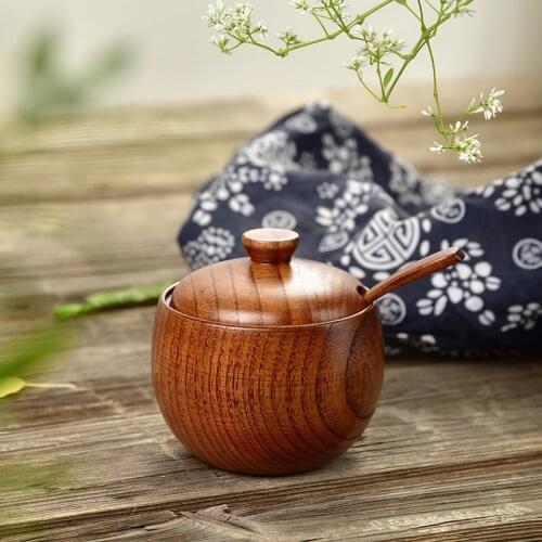 Solid Wood Spice Pot Sugar Bowl Salt Pepper Seasoning Box Kitchen Solid Wood Durable Wooden Seasoning Pot Seasoning Pot