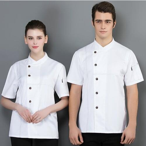Short Sleeve Master Chef Uniform Work Wear Men and Women Hotel Bakery Kitchen Jacket Catering Restaurant Canteen Cook Coat Shirt