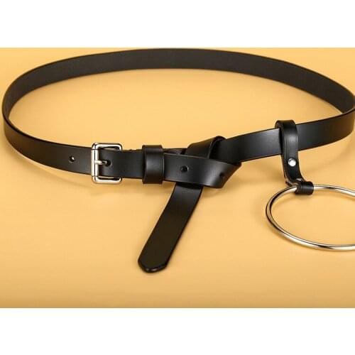 Womens leather, large iron ring, iron ring buckle, ring belt, womens decoration, Korean fashion, all round belt, calfskin