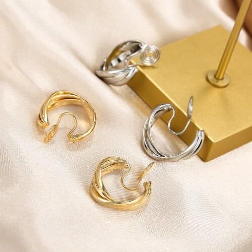 Handmade Vintage Golden Intertwined C Shape Clip on Earrings Hoop Non Pierced Cute Earrings for Women 2021 Trend Jewelry Gift