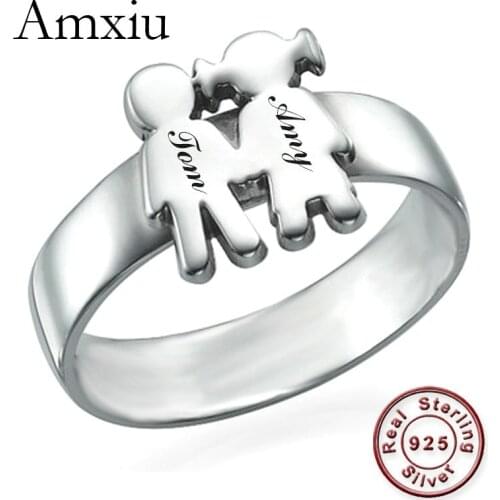 Amxiu Personalized Name Ring Engrave Two Baby Names Rings Custom 925 Silver Ring For Women Mother Accessories Handmade Jewelry