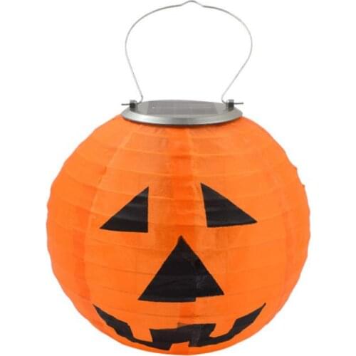 1pc Halloween Pumpkin Pattern Lantern Solar Portable Non-woven Waterproof European Style Hanging Decorative Lantern Lights