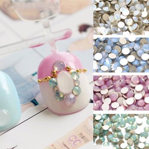 1440pcs White/Blue/Green/Pink Opal SS6 SS8 SS10 SS12 3D Nail Art Non Hotfix Flatback Glue On Rhinestones For DIY Nail Art