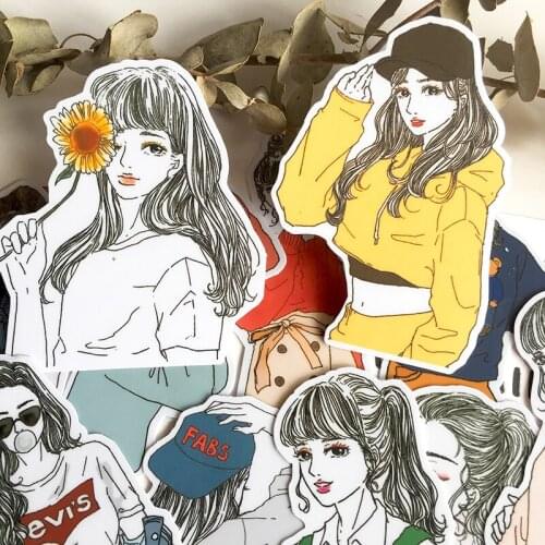 18PCS Coffee girl stickers DIY scrapbooking album journal diary happy planner gift seal decorative stickers