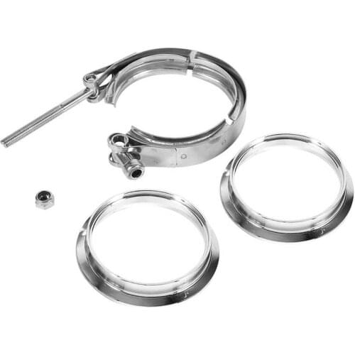 3" Inch Stainless Steel V-Band Clamp Flange Set with 2 Flange Kit Turbo Exhaust Down Pipe