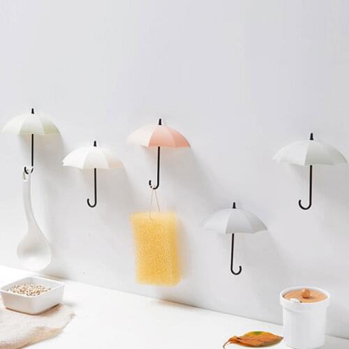 3PCS/Set Mini Lovely Umbrella Shape Strong Suction Hook Wall Mount Key Holder Unmarkable Adhesive Hanger