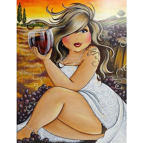 5D DIY Diamond Painting Lady Drinking Wine Cross Stitch Diamond Mosaic Picture of Rhinestones Decor Gift Full Diamond Embroidery