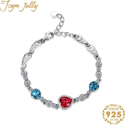 JoyceJelly women trendy bracelet 925 sterling silver jewelry 16cm heart shaped gemstone bracelet for women party gifts wholesale