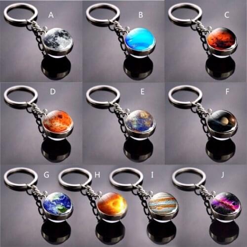 Double Sided Solar System Planet Keyring Nebula Space Keychain Moon Earth Sun Mars Art Picture Glass Ball Car Key Chain