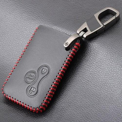 Genuine Leather 3 Button Car Key Cover Case Protector Skin Smart Card For Renault Clio Logan Megane 2 3 Koleos Scenic