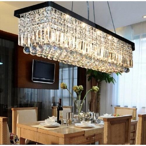 Black rectangular restaurant chandelier European led crystal chandelier modern simple restaurant lights creative bedroom lamps