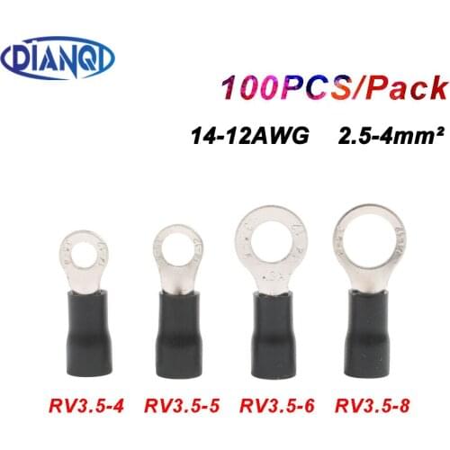 DIANQI RV3 Black Ring insulated terminal Cable Wire Connector suit 2.5-4mm cable Crimp Terminal 100PCS/Pack RV3.5-8 RV