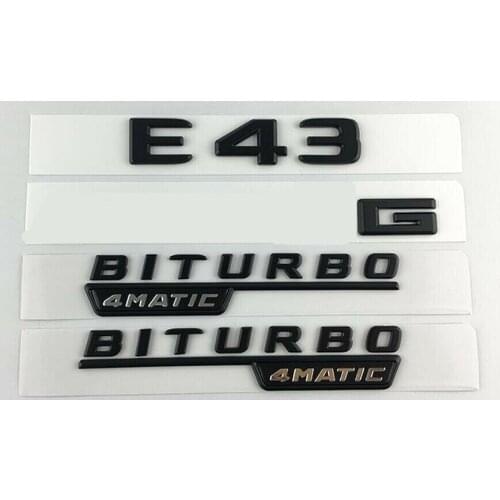 Black E43 BITURBO 4MATIC Trunk Fender Badges Emblems for Mercedes Benz