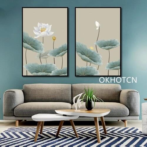 Lotus Canvas Painting Nordic Poster Elegant Style Wall Pictures for Living Room Home Decoration Posters and Prints