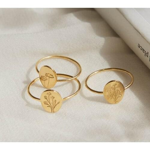 Oval Wildflowers Ring Dainty 18K Gold Plated Flora Bouquet Birth Flower Collection Minimalist Feminist Ring For Women
