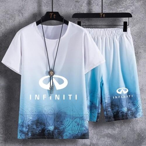 Summer Casual Mens T-shirt Infiniti Car Logo Printing Cotton High Quality Mens short sleeve + shorts two-piece suit