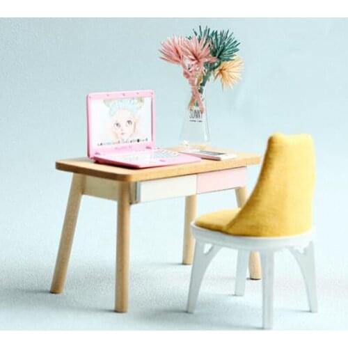 Mini Wooden Computer Desk Model Simulation Furniture Toys for Doll House Decorate 1/12 Dollhouse Miniature Accessories