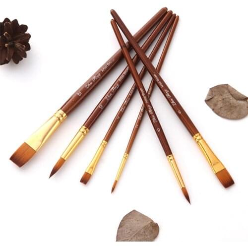 6 Nylon Hair Paint Brush Set Artist Painiting Brushes for Oil