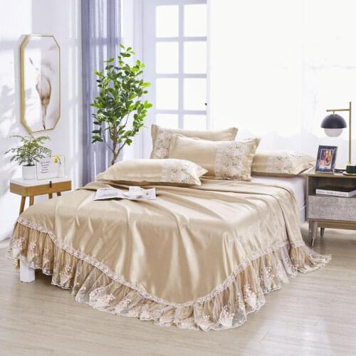 2020 new products Ice silk mat embroidery lace large lace Bed spread Fitted Sheet Pillowcases 2/3 pcs Solid Luxury Bedding