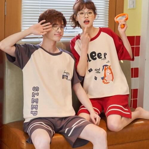 Korean Fashion Summer Couple Pajamas Set Oversized Mens Sleepwear Kawaii Squirrel Cartoon Women Patchwork Short Sleeve Homewear