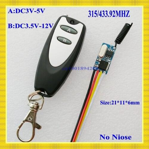 315/433 RF Remote Power Switch Mini Receiver No Noise Contactless Wireless Switch3V 3.7V 4.5V 5V 6V 7.4V 9V 12V A ON B OFF TX RX