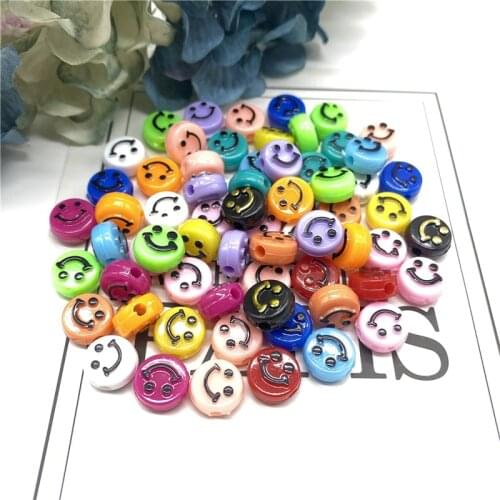 30Pcs 10mm Colourful Smiling Face Letter Acrylic Loose Spacer Beads for Jewelry Making DIY Handmade Bracelet Accessories