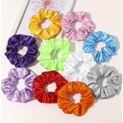 MOFLO Hair Scrunchies New Creative Bright Satin Hair Ties Fluorescent Color Ponytail Hair Scrunchies For Girls