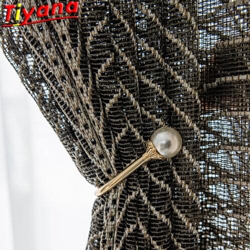Luxury ART GEOMETRIC Hollow Out Curtains Cloth for Living Room Modern Coffee /Brown Lace Stripes Gauze/Yarn for Bedroom * VT