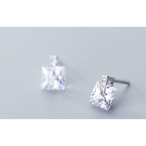 MloveAcc Authentic 925 Sterling Silver Cubic Zirconia CZ Stud Earrings for Women Square Stud Earrings Brinco Jewelry