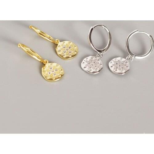 WTLTC Drop Cubic Zirconia Star Hoop Earrings Femme 925 Sterling Sliver Starbust Earrings Delicate Coin Disc Hoops Eariings Charm