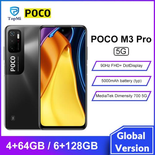 Global Version POCO M3 Pro 5G 4GB 64GB Smartphone Dimensity 700 Octa Core 90Hz FHD+ DotDisplay 5000mAh 48MP Cam NFC Mobile Phone