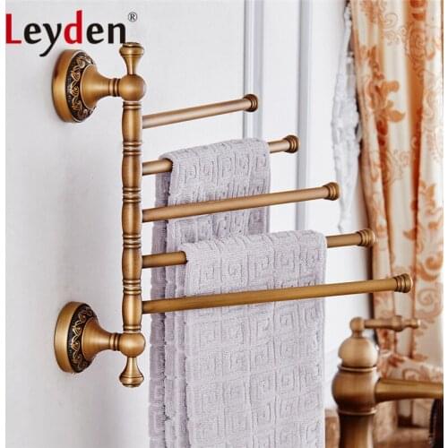 Leyden Copper Folding Towel Bar Rotating Wall Mount Antique Brass 3/4/5 Layer Activities Towel Bar Towel Rack Bathroom Accessory