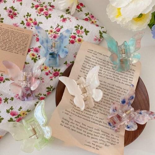 Hair Claws Celluloid Women Girls Acetate Resin Hair Claw Sweet Fairy Butterfly Hairpin Clip Gradient Tie-Dye Colored Styling