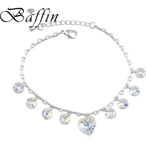 Baffin Bohemian Genuine Crystals from Swarovski Heart Charm Bracelets Silver Color Pulseras Women Jewelry for Mother Gifts